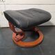 Footrest / Black leather and wood pouf - Stressless