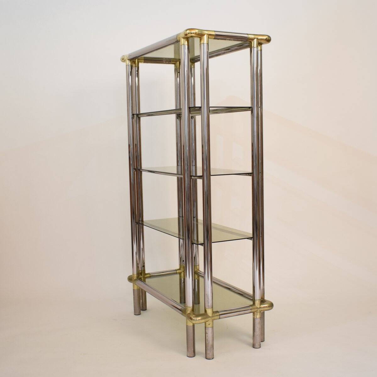 Mid-Century Hollywood Regency French Chrome and Brass Shelf, 1970s