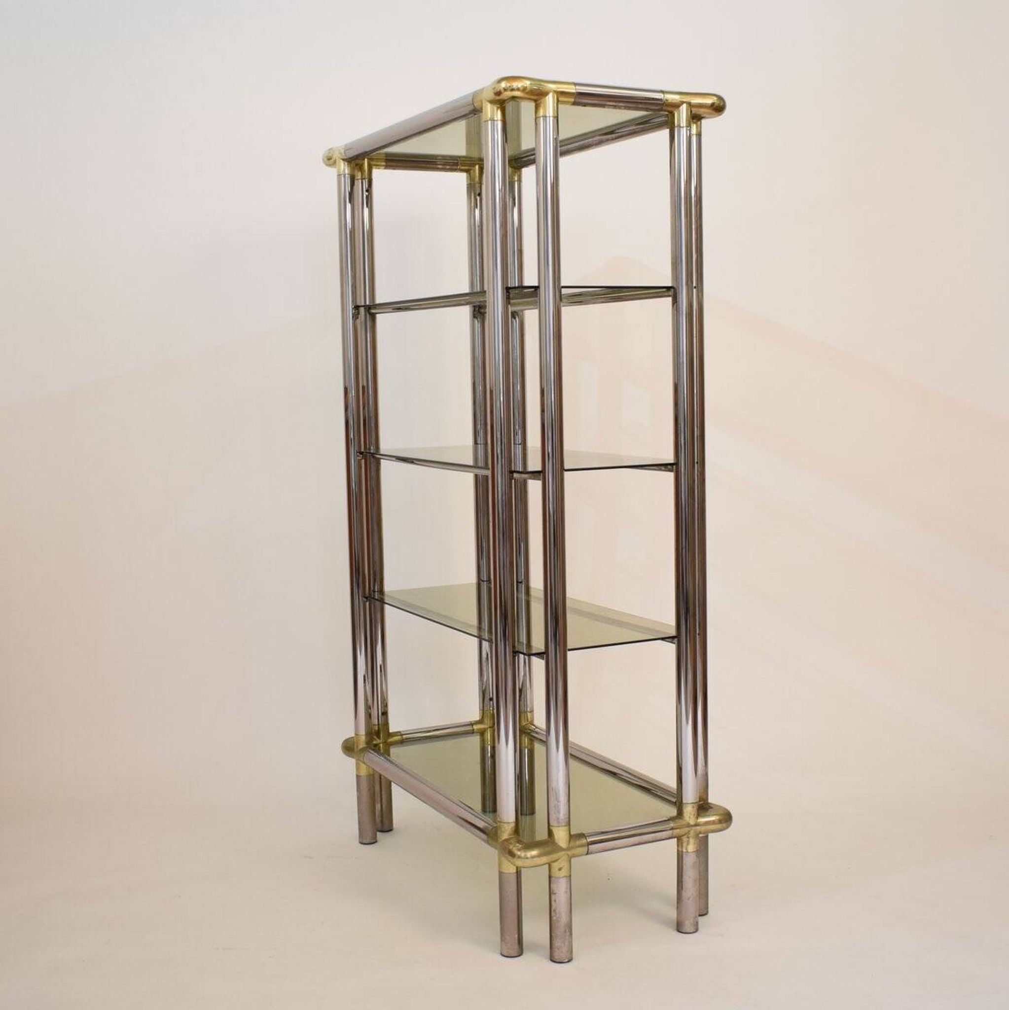 Mid-Century Hollywood Regency French Chrome and Brass Shelf, 1970s