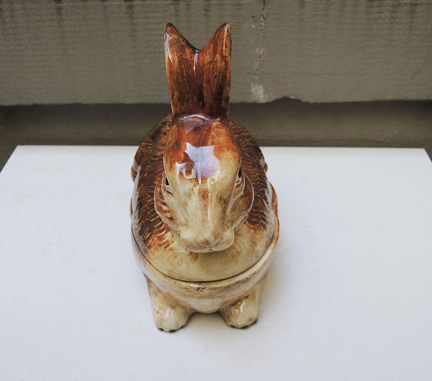 Ancient zoomorphic ceramic terrine rabbit