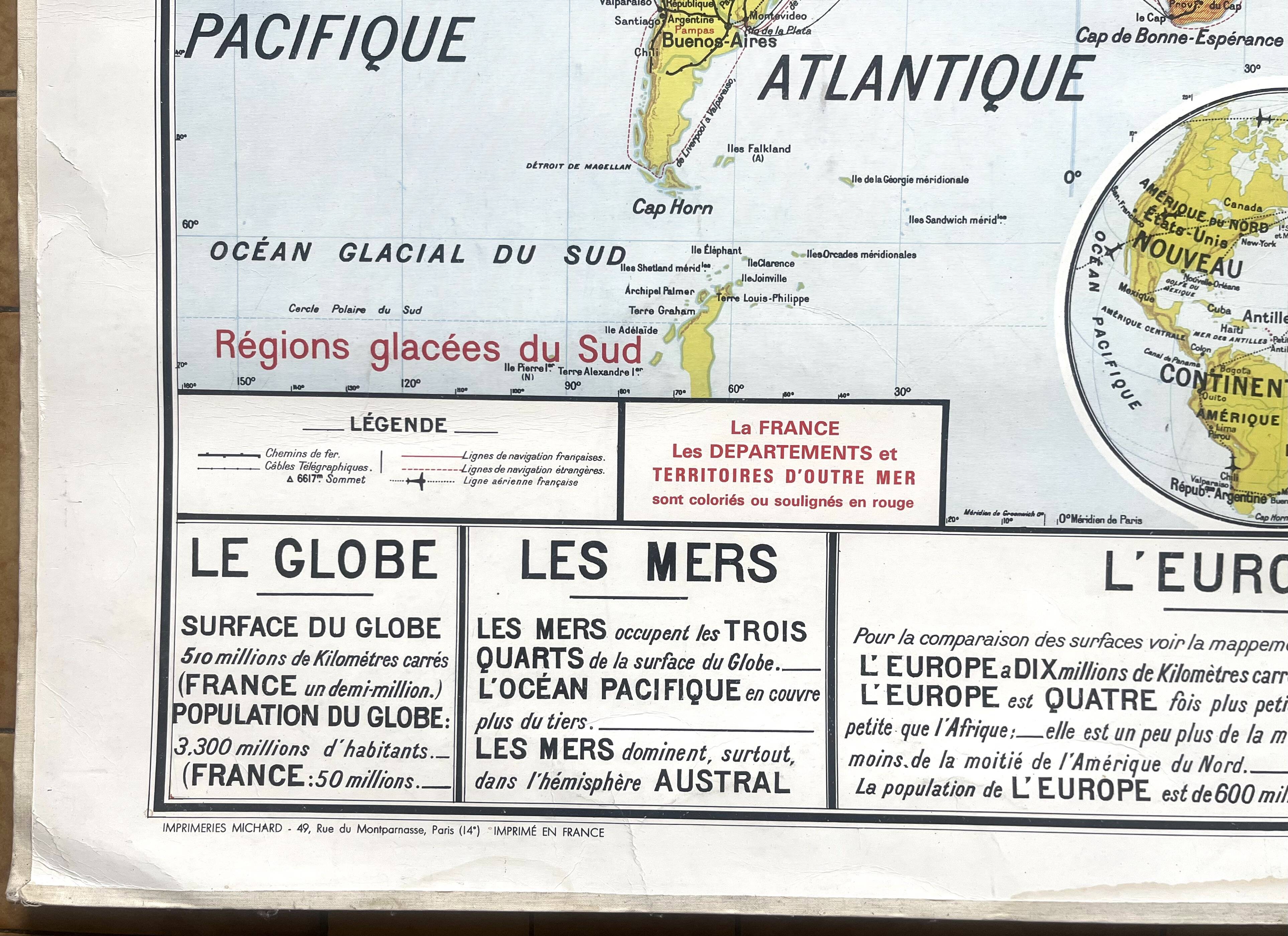 Old school map Vidal-Lablache 322, 1960 - World map, Out