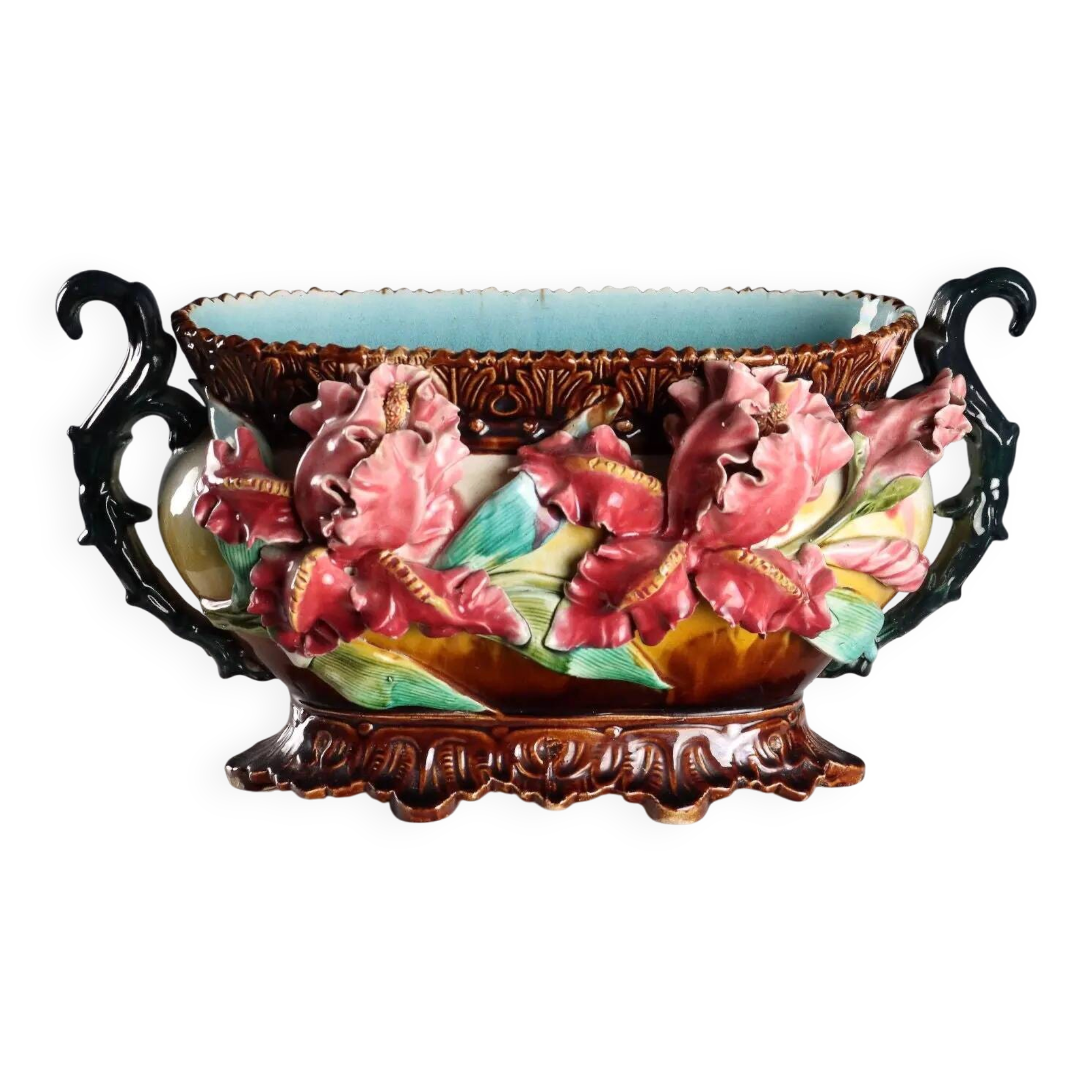 Jardinière ancienne en céramique barbotine, décorations, Europe, XXe siècle