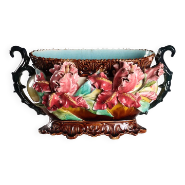Antique ceramic jardinière with slip decoration, Europe, 20th century
