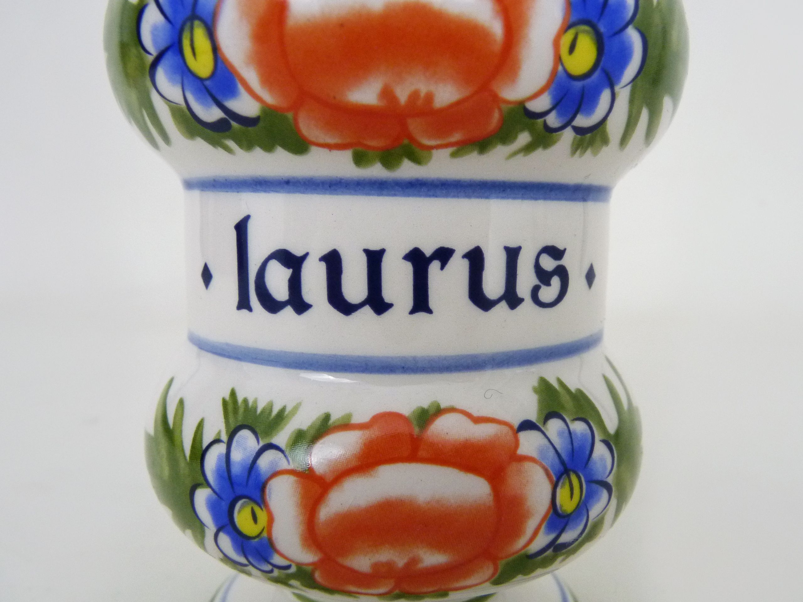 Old apothecary pot, ceramic Laurus medicine jar. Year 70 80