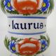 Old apothecary pot, ceramic Laurus medicine jar. Year 70 80