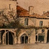 Watercolor signed Sarineau representing a view of a village