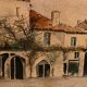 Watercolor signed Sarineau representing a view of a village