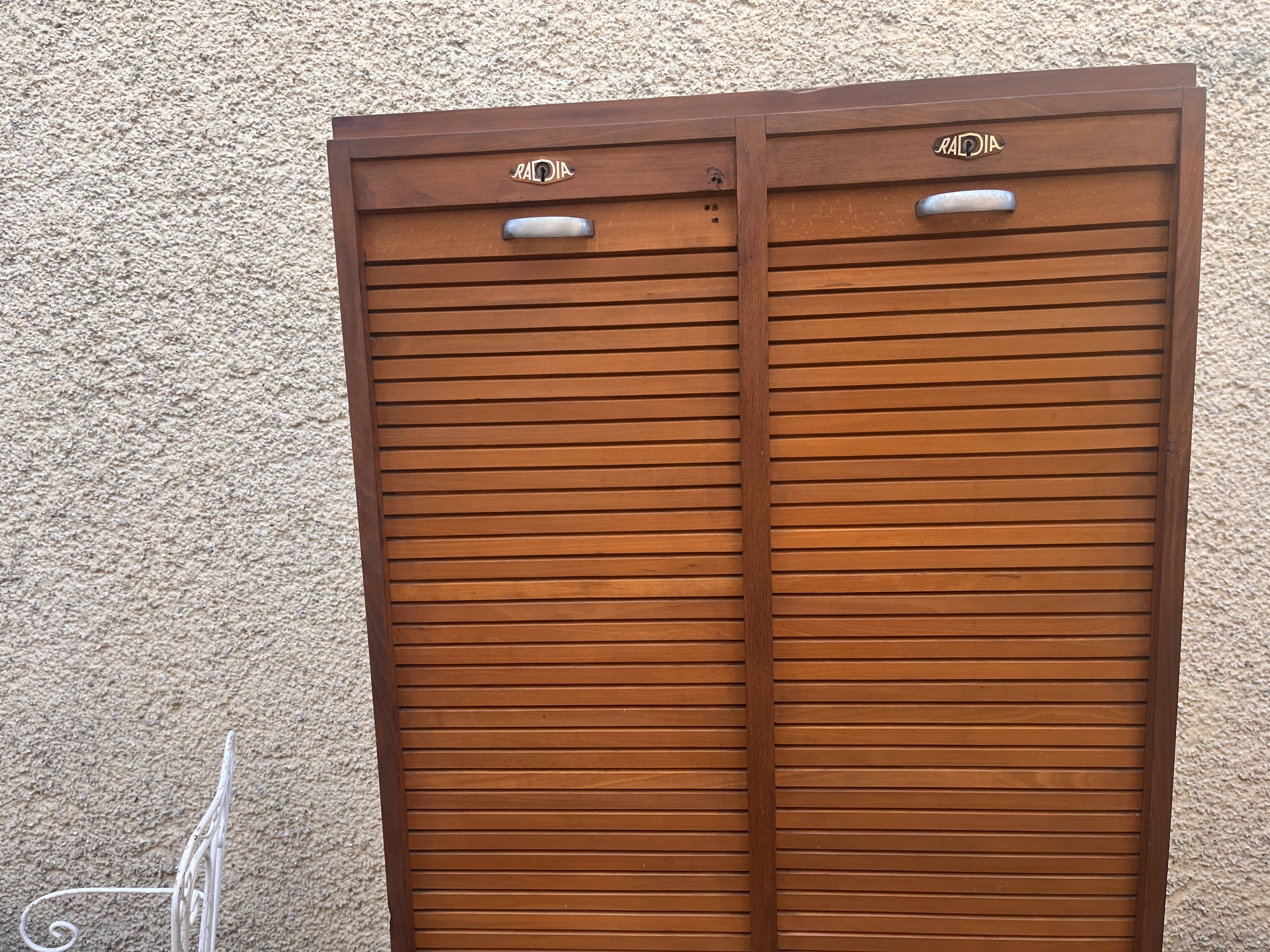 Classeur double à rideaux en bois Radia, années 50-60