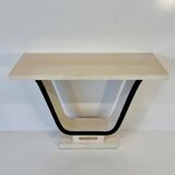 Italian Art Deco Parchment, Brass, Black Console, In the style of Borsani,
