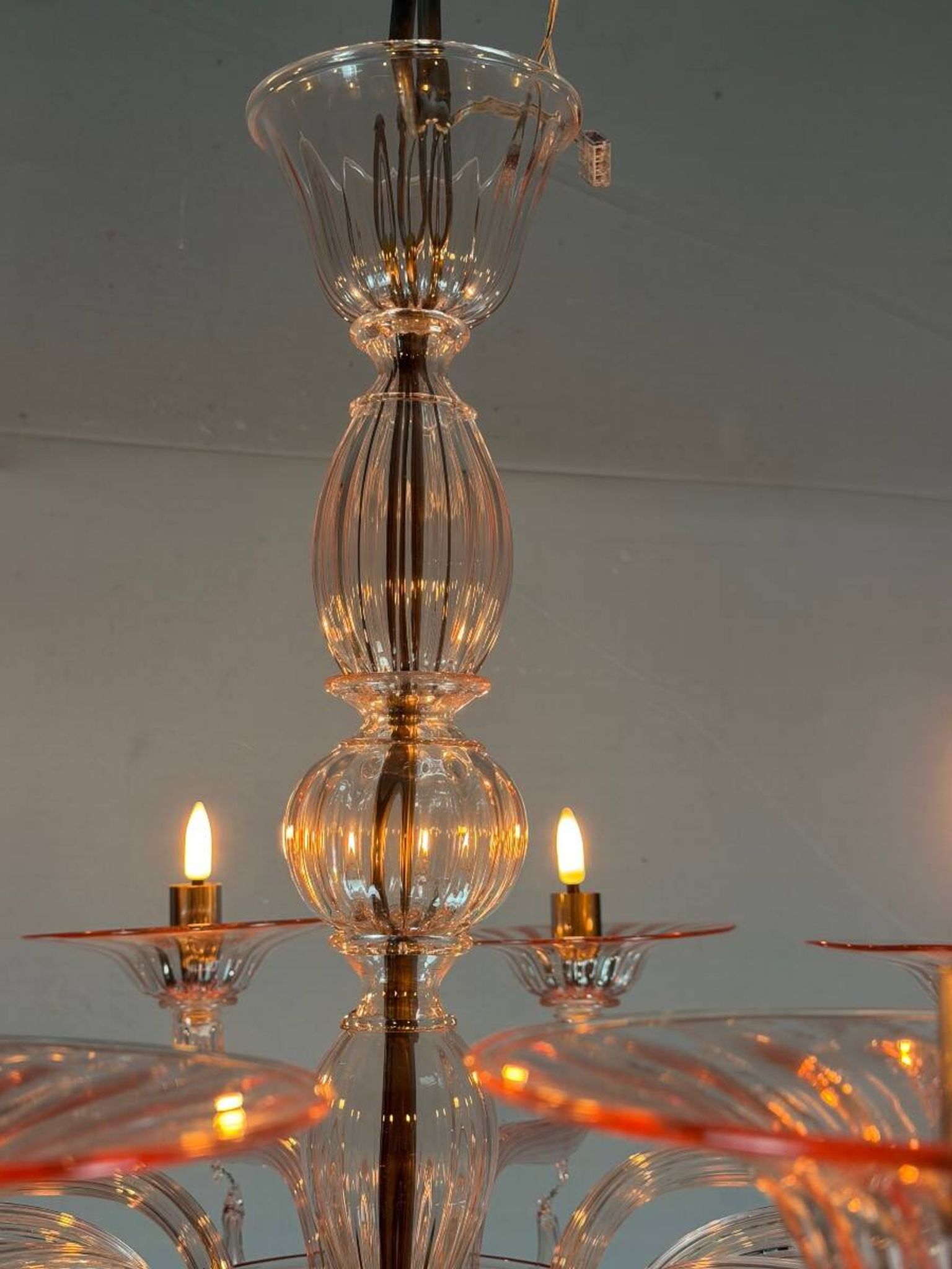 Venetian glass lustre in pink, in the style of Venini.