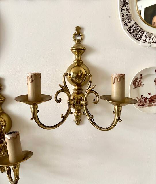 2 appliques murales 2 feux en laiton doré