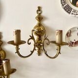 2 appliques murales 2 feux en laiton doré