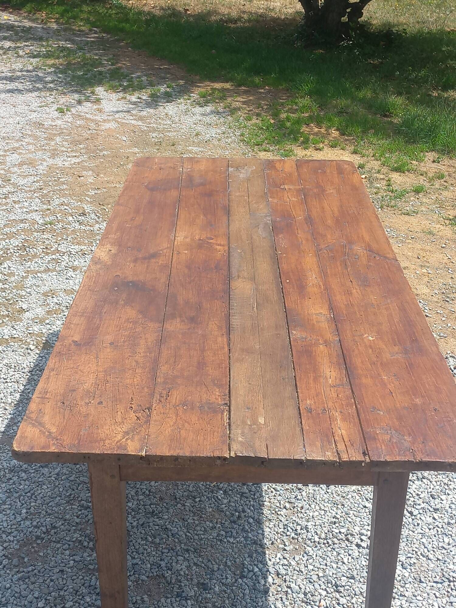 19th century farmhouse table in oak and poplar with spindle legs 198cm