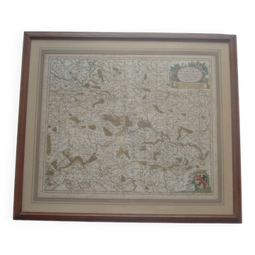 Old map xvii province of namur belgium by visscher, comitatus namurci, atlas minor, frame