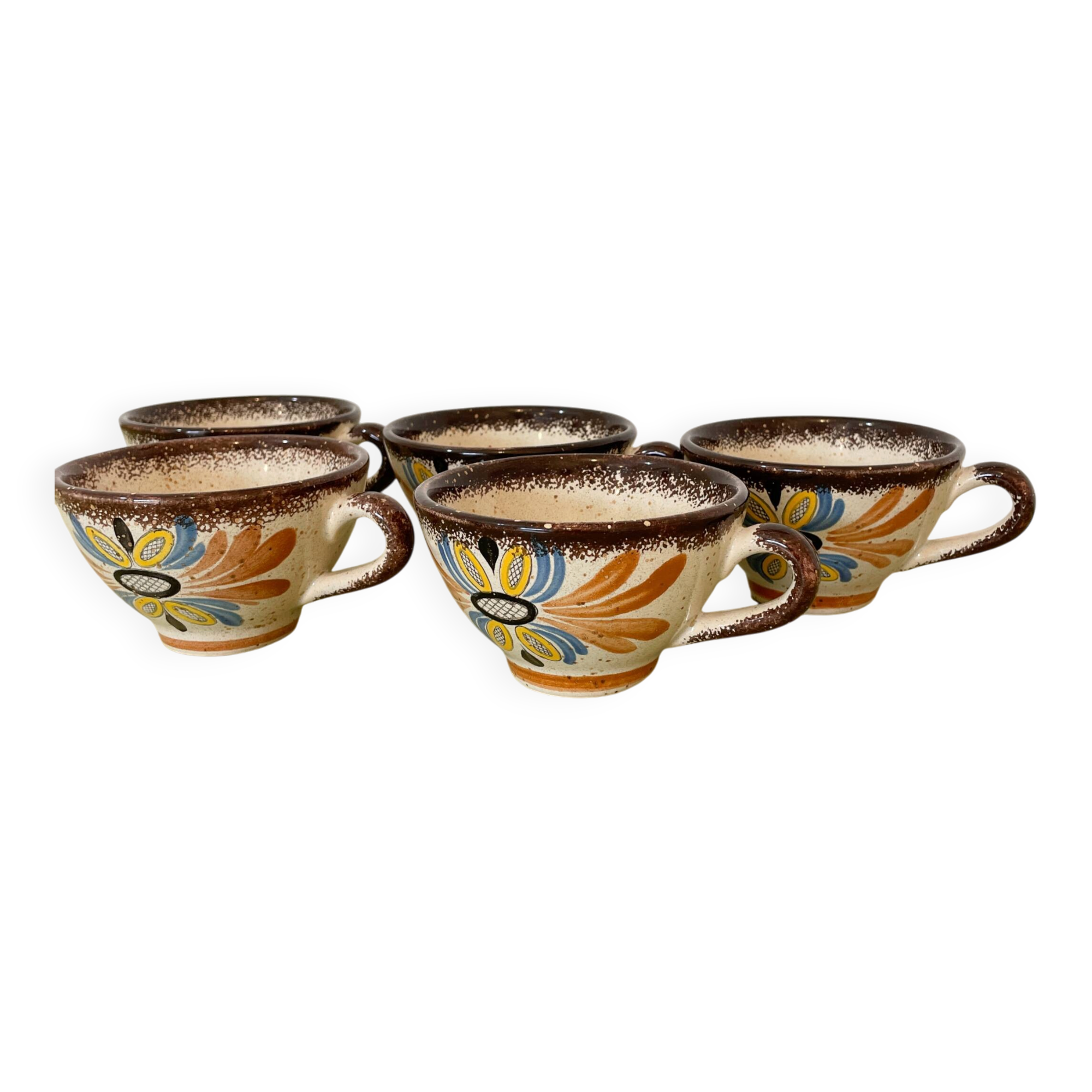 Lot of 5 vintage MBFA Pornic glazed stoneware cups - 1960s/70s