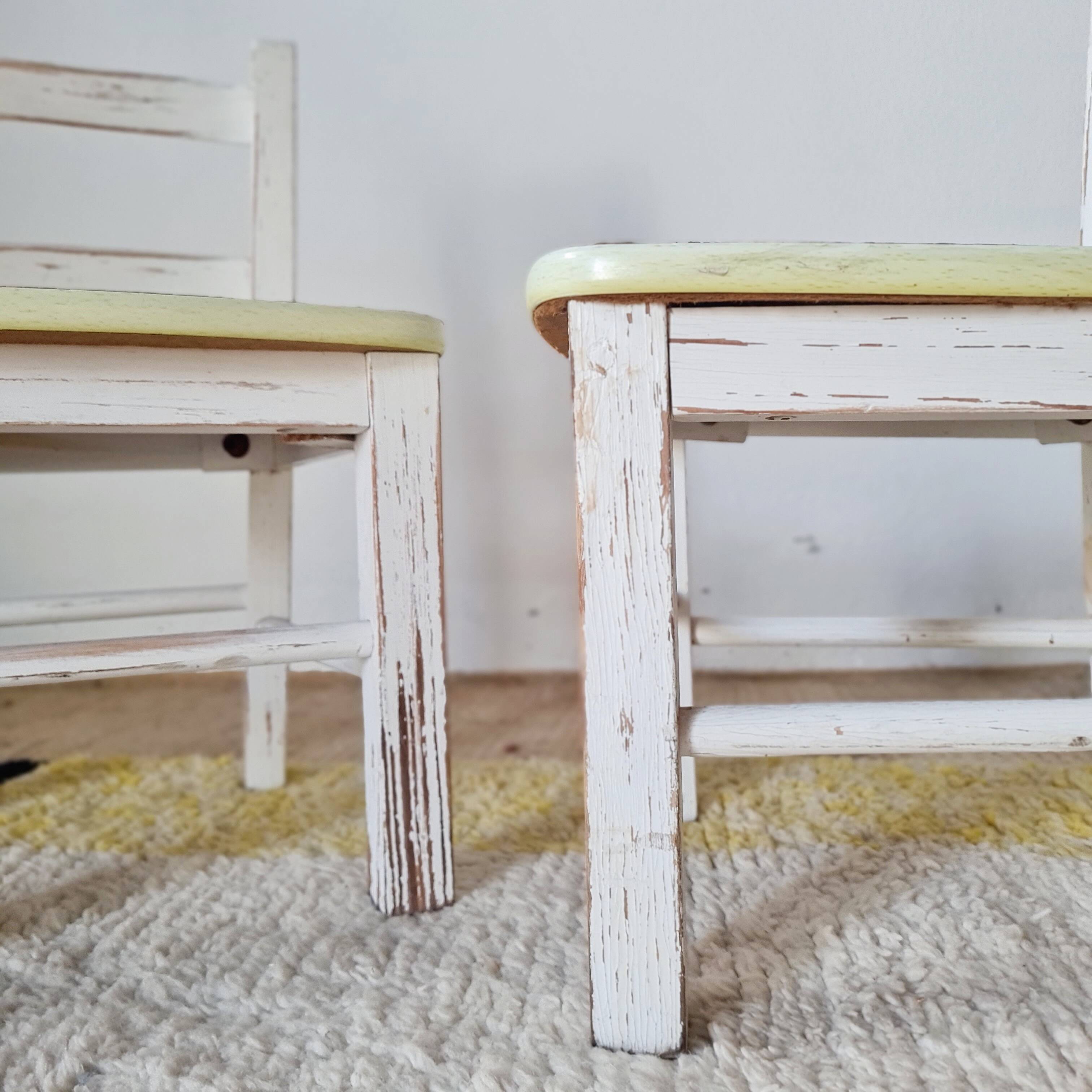 Vintage children's chair pair – White patinated wood