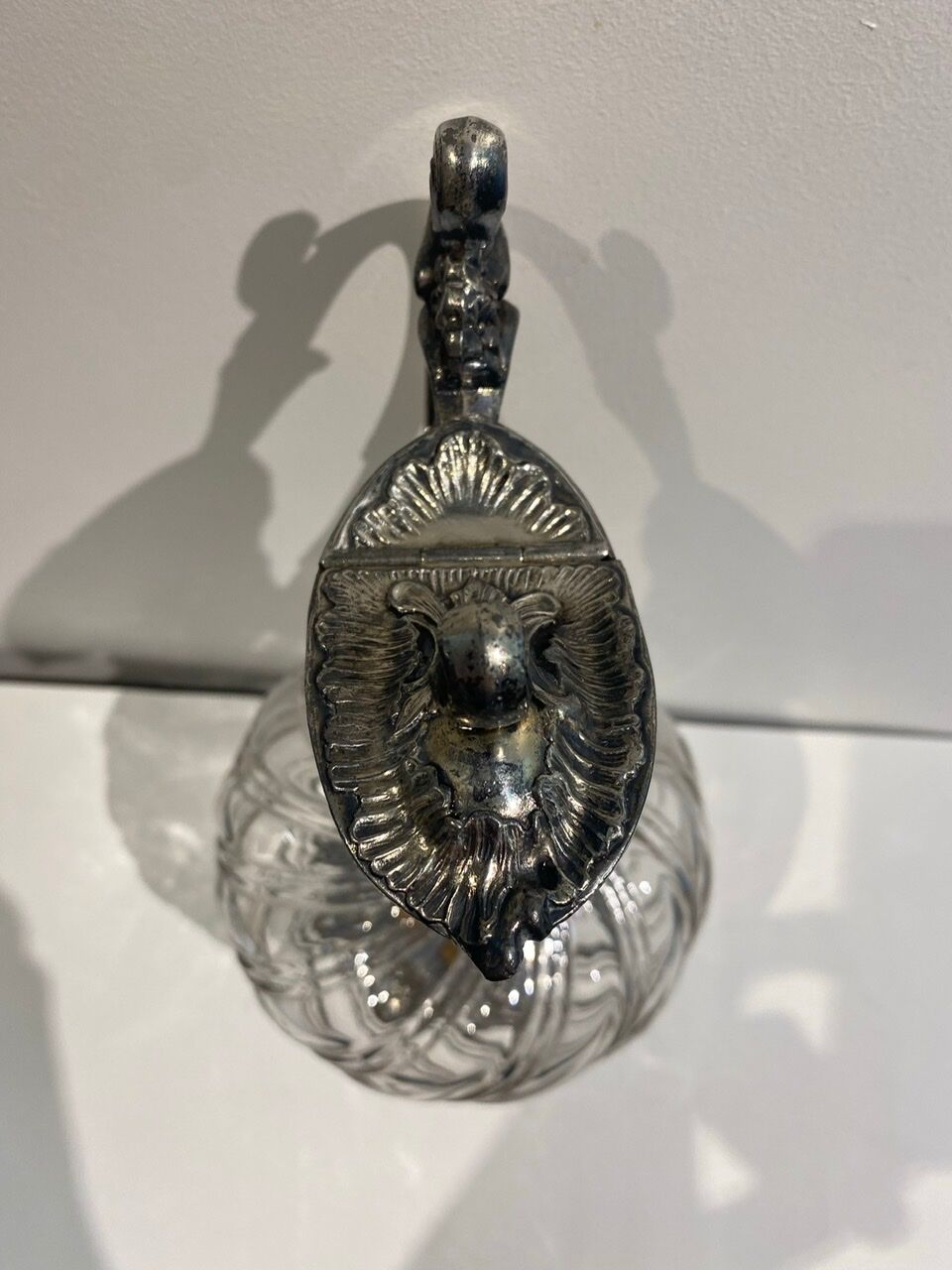 Glass and silver metal decanter around 1900