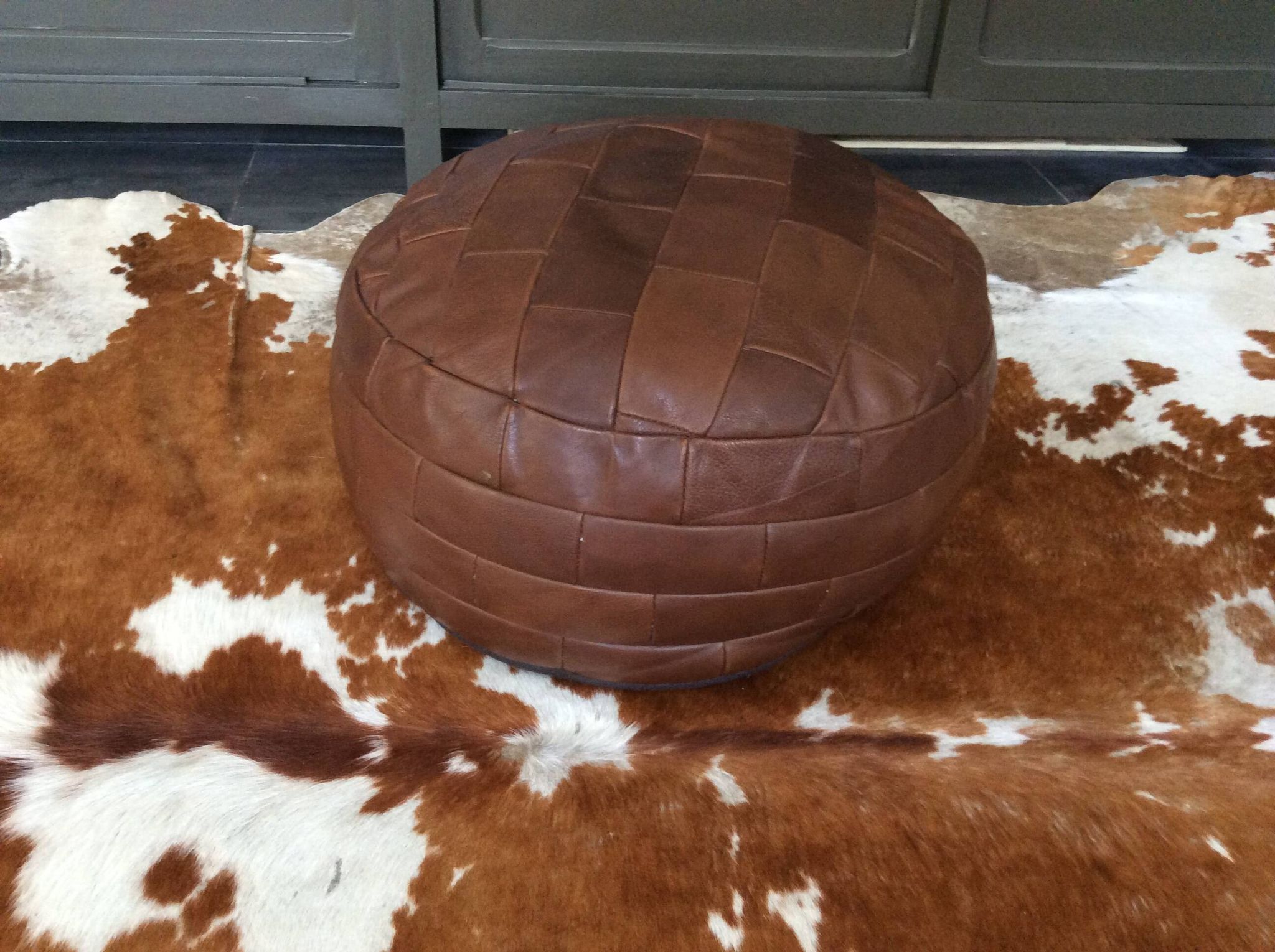 Pouf en cuir patchwork