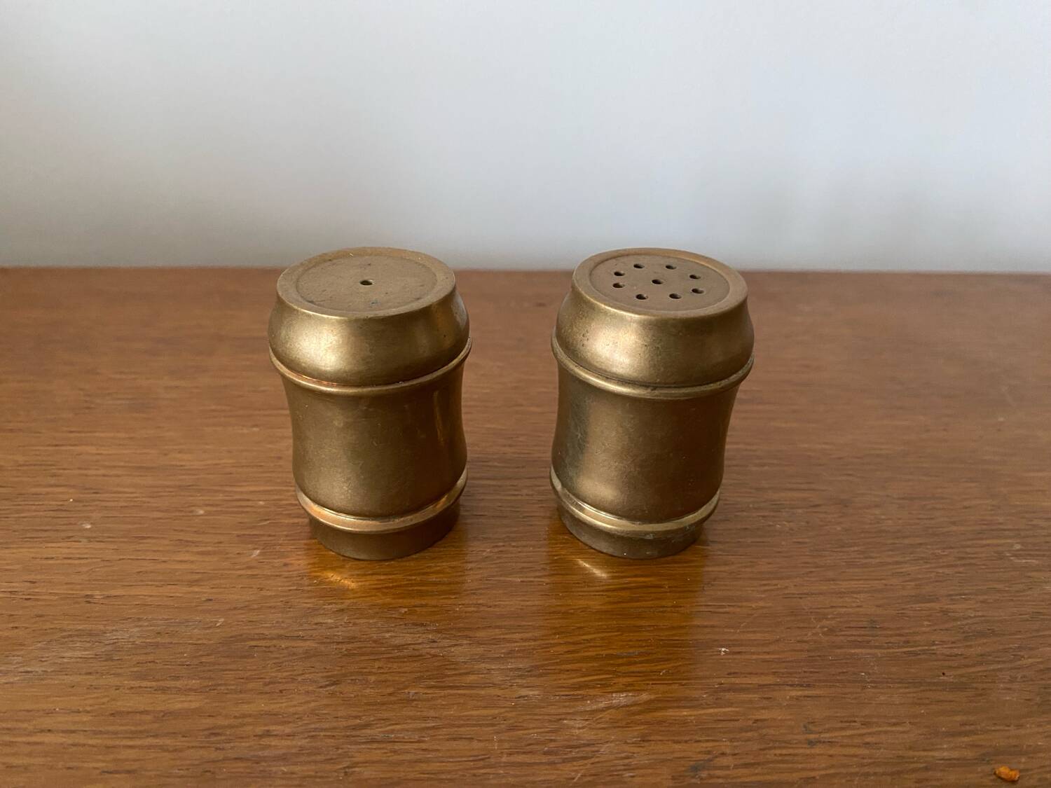 Antique Vintage Brass Salt Pepper Shaker Set