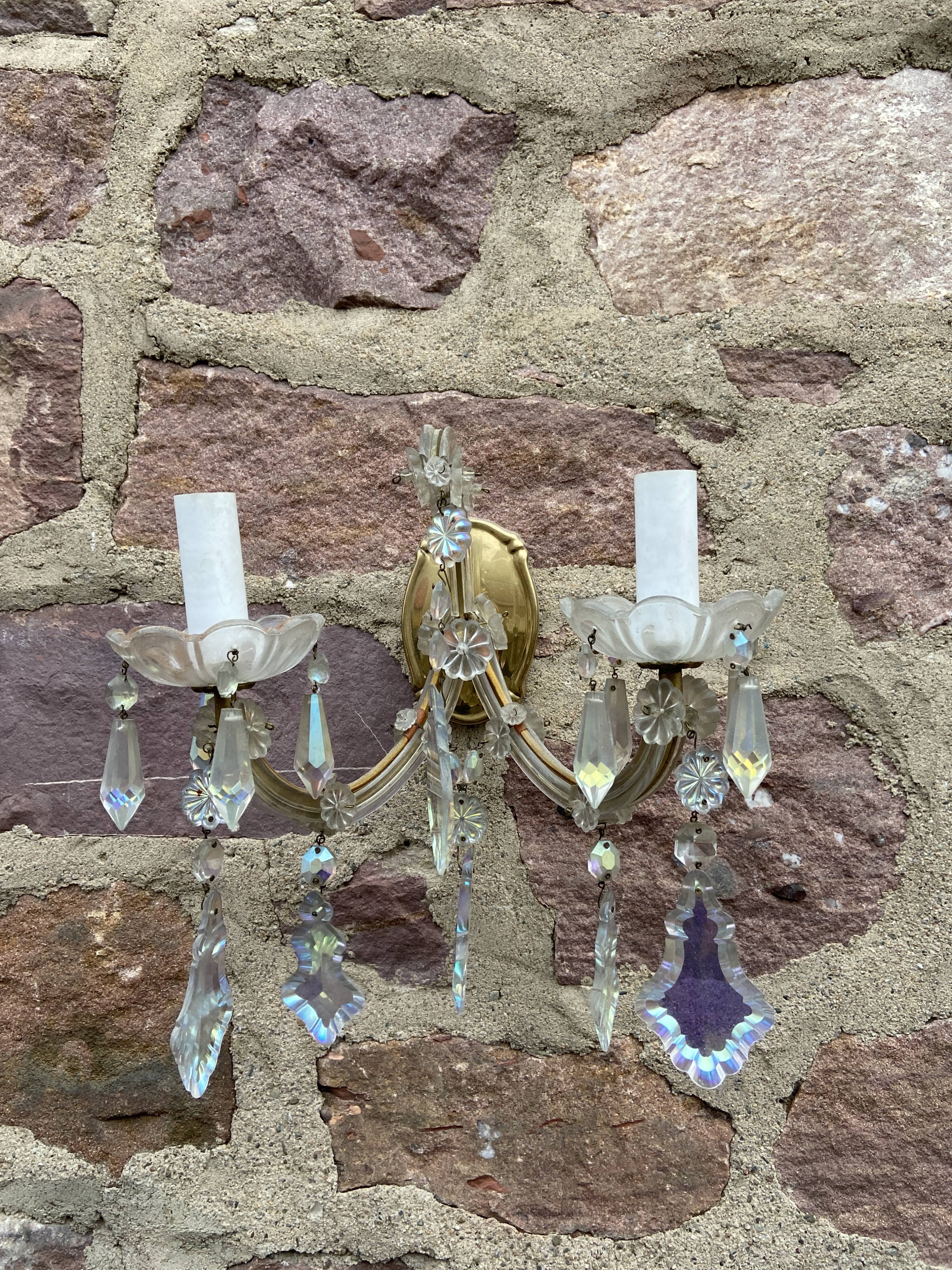 2 Venetian crystal sconces wall lights Marie-Thérèse old rococo