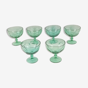 6 green glass ice cups
