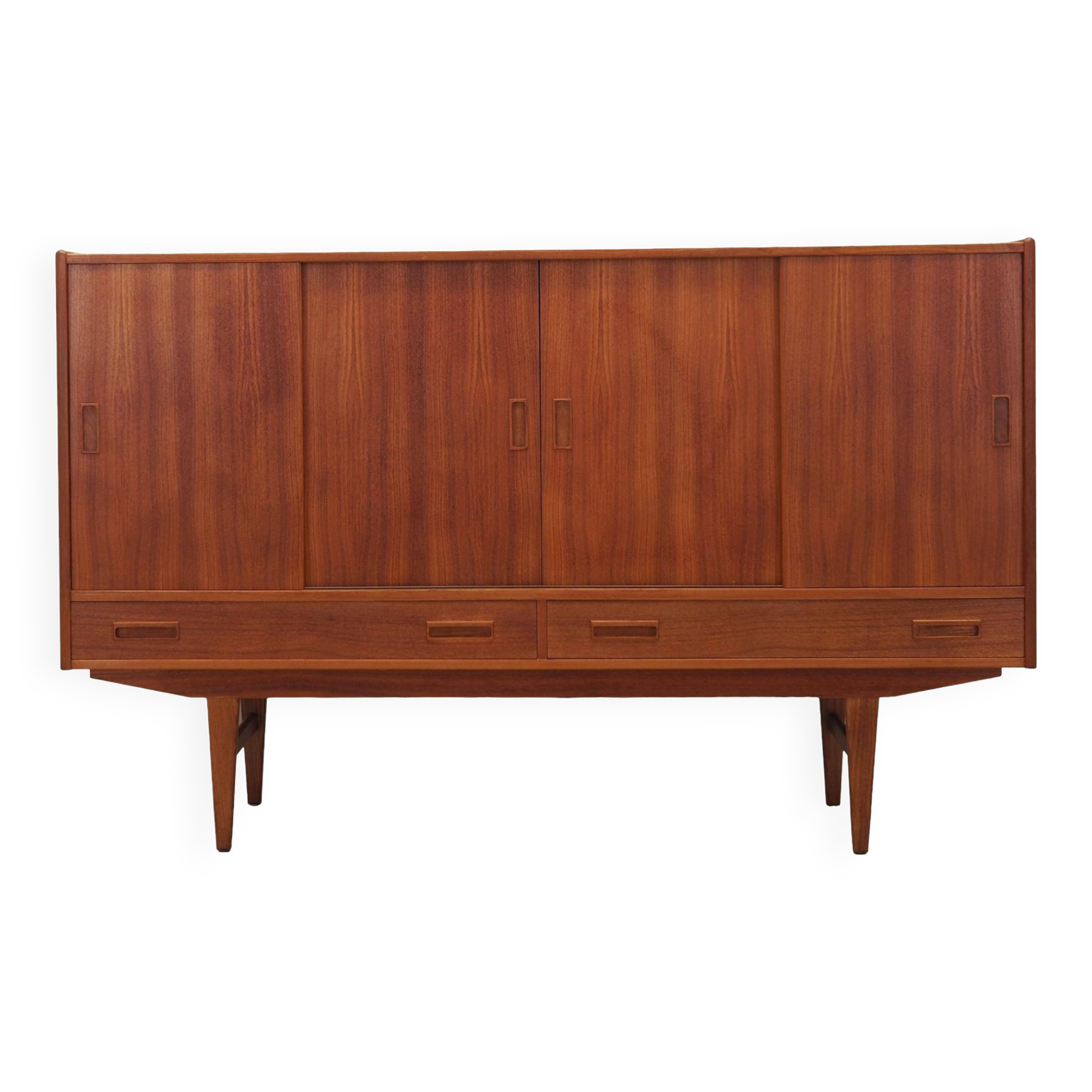 Buffet haut en teck, design danois, années 1970, fabriqué par Børge Dam