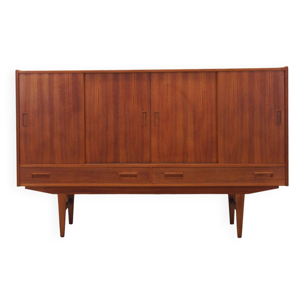 Buffet haut en teck, design danois, années 1970, fabriqué par Børge Dam