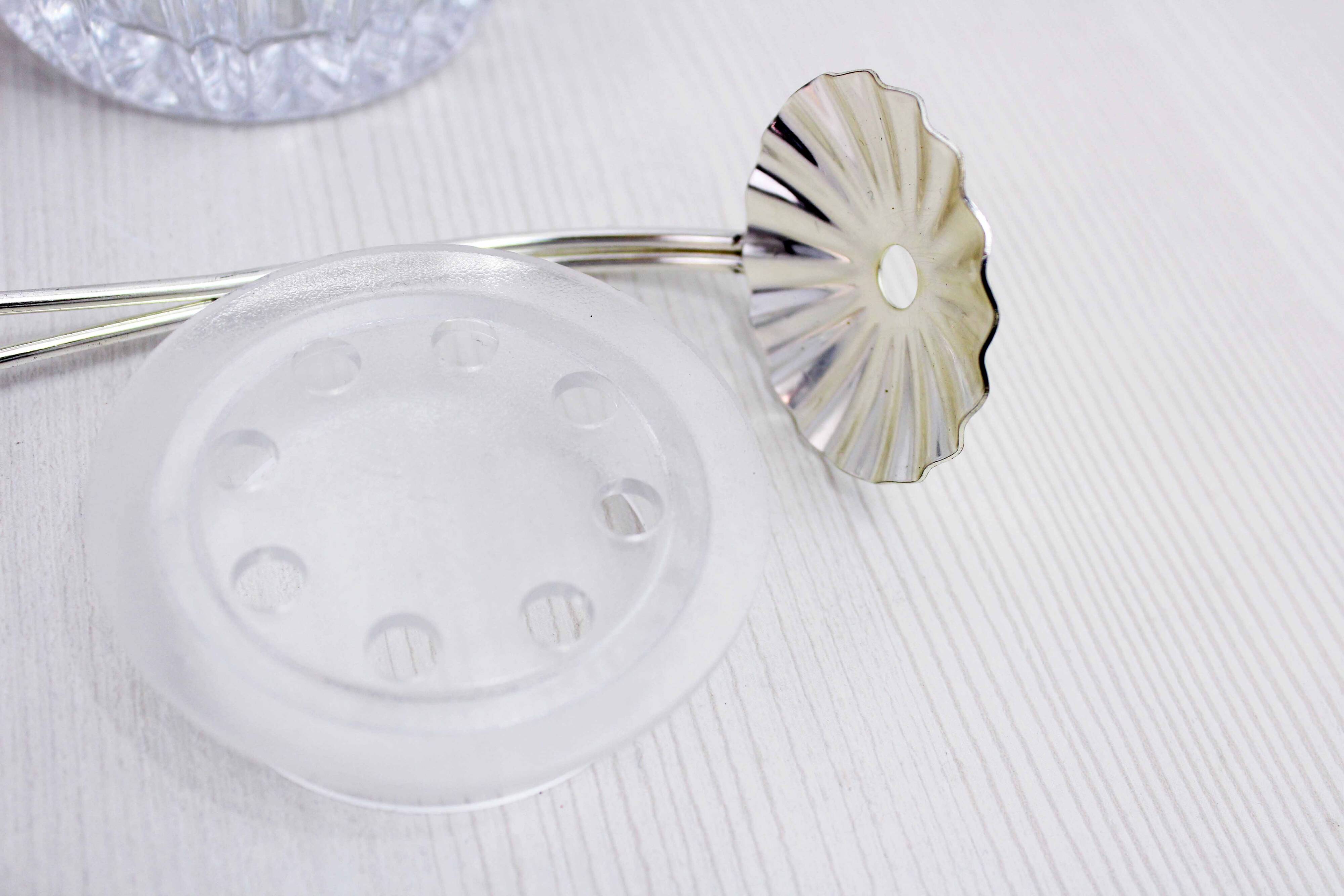 Glass ice bucket with spoon 1970