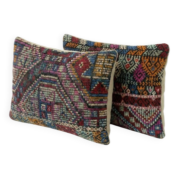 Lot de 2 housses de coussin kilim vintage 33x51 cm