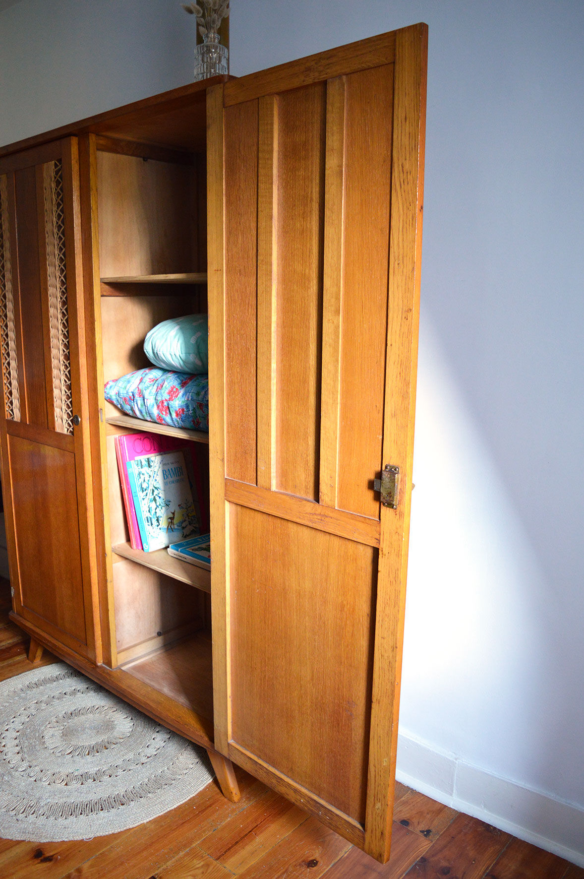 Wood and rattan wardrobe