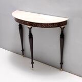 Beech and Black Walnut Console Table with a Demilune Marble Top