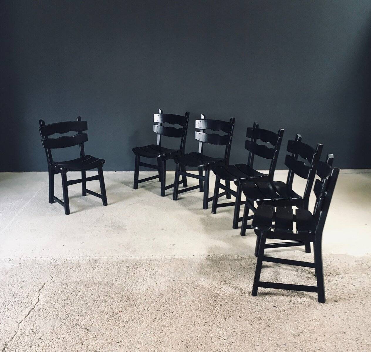 Brutalist dining chairs by Dittmann for Awa Radbound, Netherlands, 1970s, set of 6.