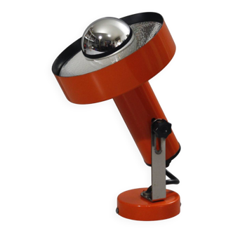 Vintage adjustable spot lamp, orange aluminium design from the 1970s.