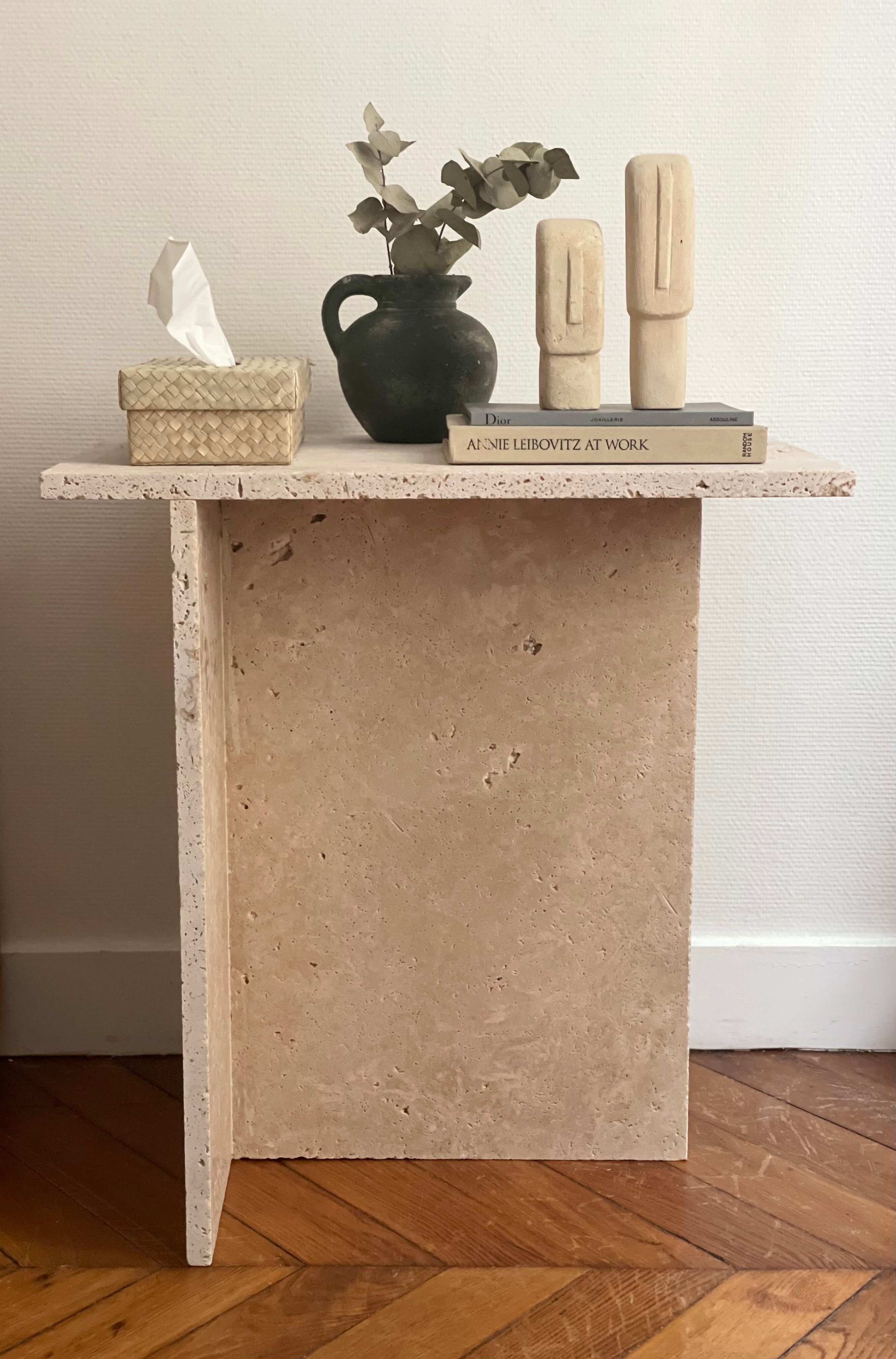 Minimalist travertine stone side table
