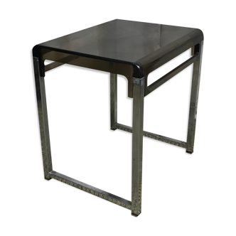 Table d’appoint inoxydable et plexiglas 70s