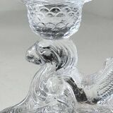 Pair of hand candlesticks/glassware from Portieux/Vallerysthal. In molded glass. Zoomorphic form of turtle carrying a griffin on its back.