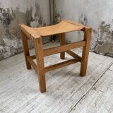 Solid elm and leather stool Maison Regain