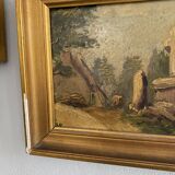 Oil on cardboard 19th century “the cross” wood and plaster frame