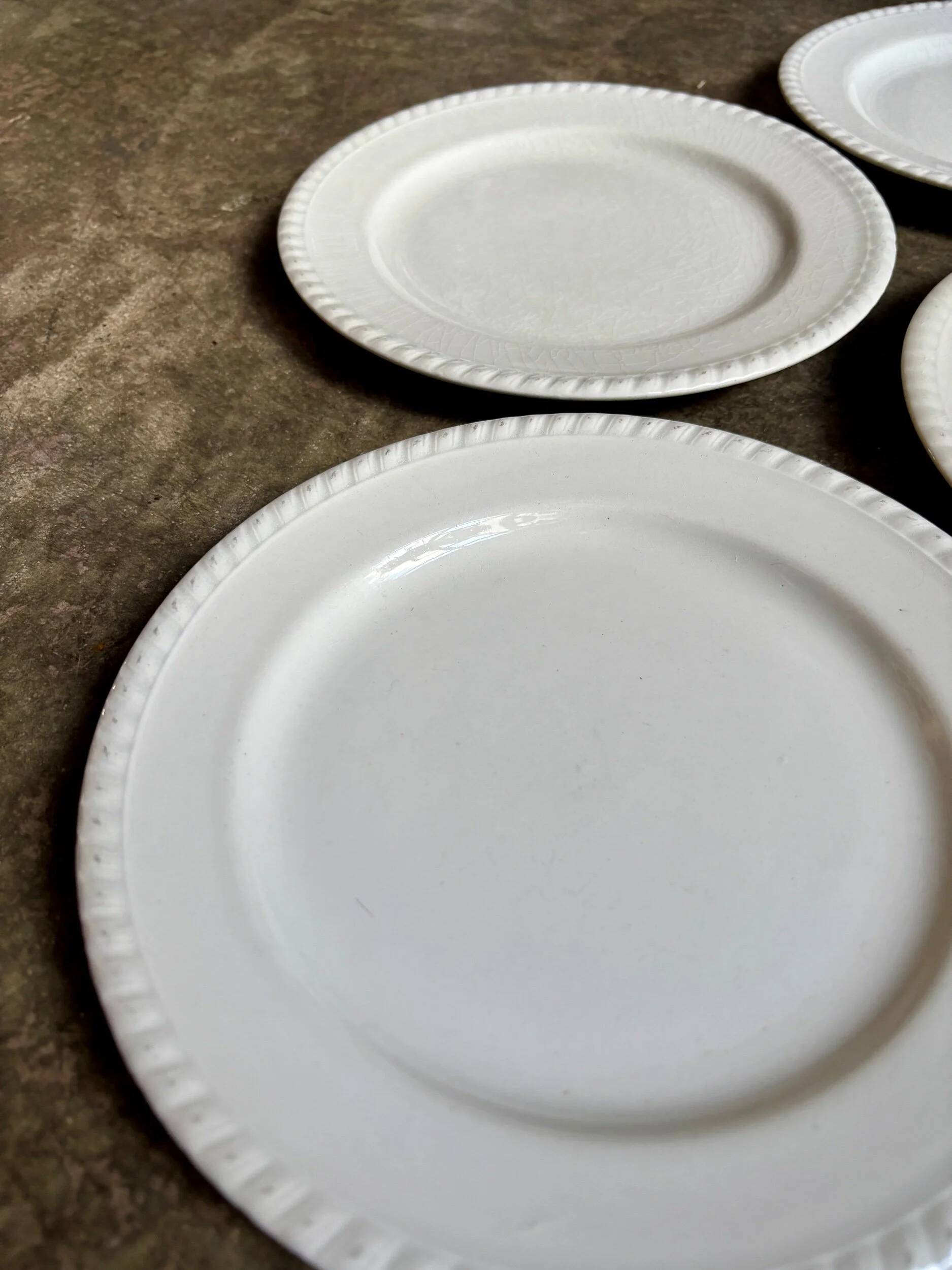4 white earthenware dessert plates