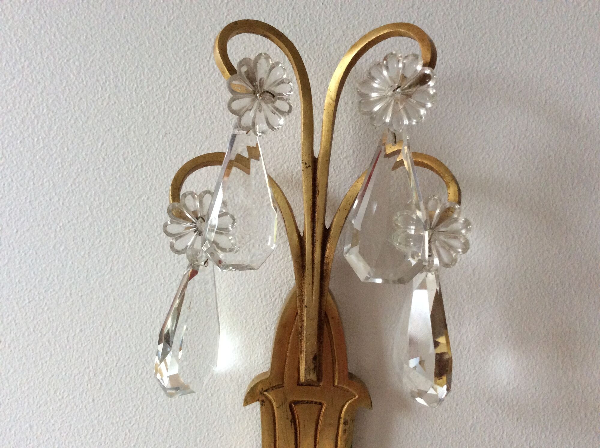 Pair of old style Louis XVI gilded bronze and Crystal