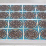 Vintage Danish design metal side table with tiles in a beautiful aqua color made in the 1970s. The f