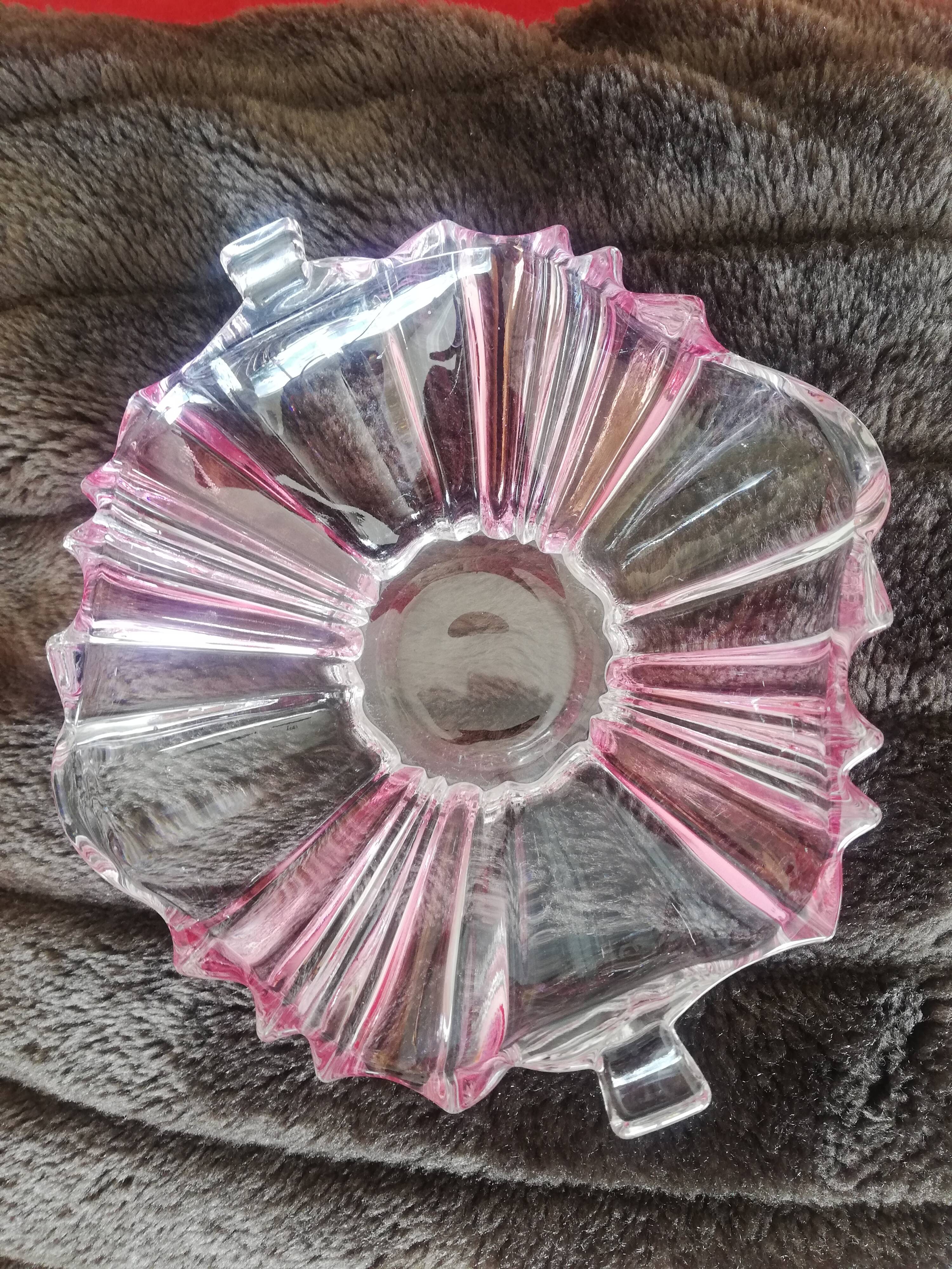 Small pink and transparent crystal cup with two earpieces