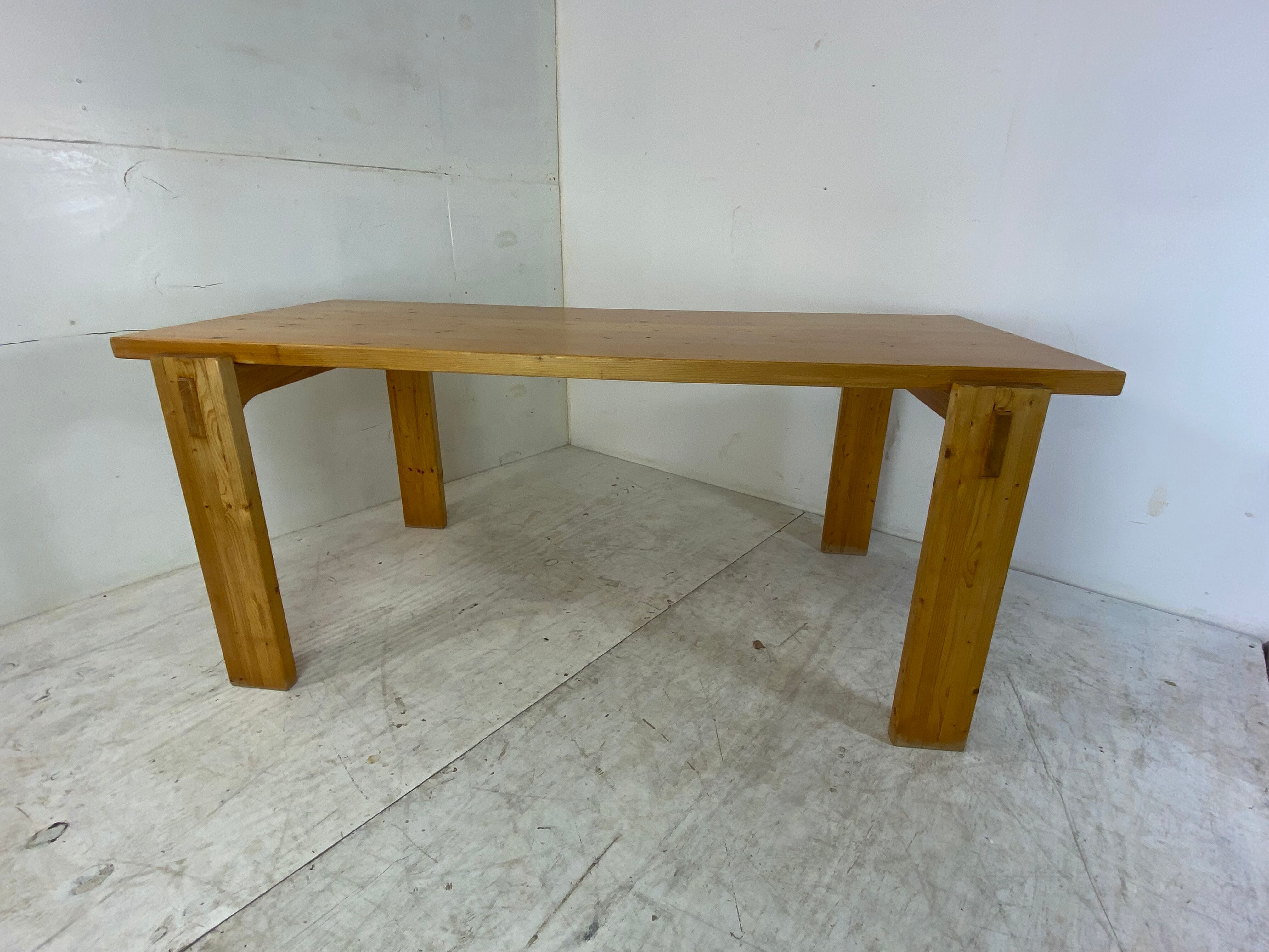 Scandinavian modernist brutalist pine rectangular dining table, 1960s