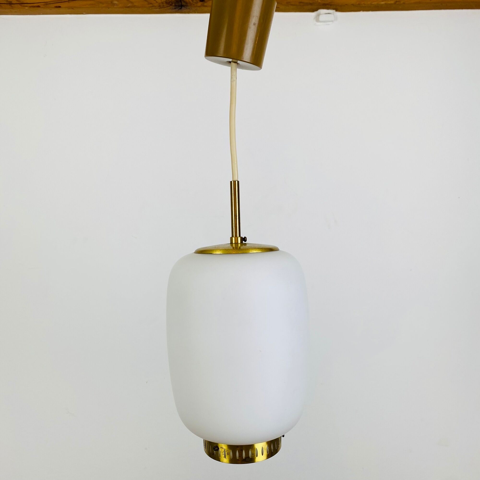 Scandinavian suspension Kina by Bent Karlby for Lyfa 1960 opaline brass