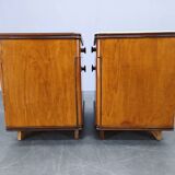 Pair of Mid-Century Walnut Nightstands with Glass Tops, 1950s