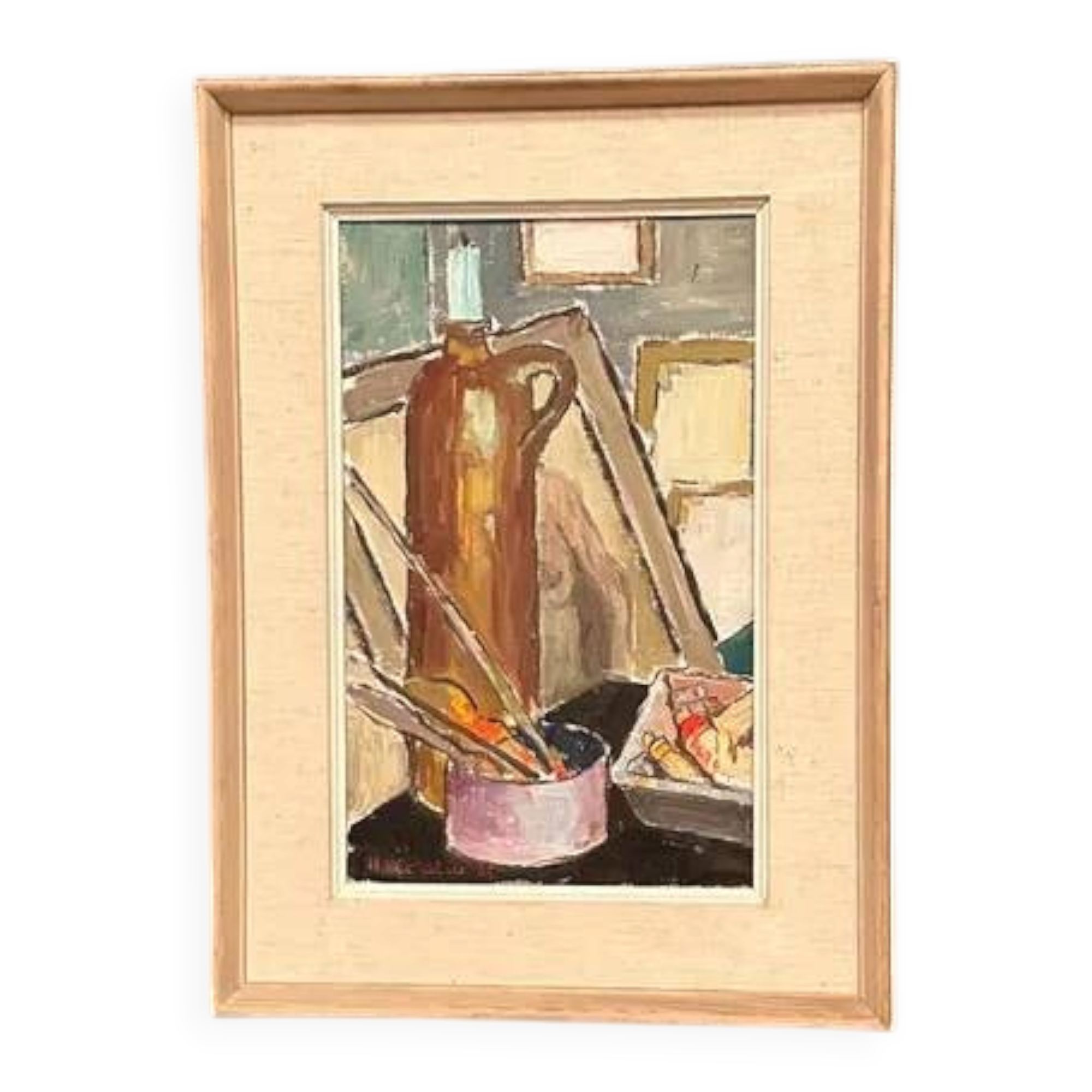 Original Swedish Oil on Canvas – “Still Life” by Harry Holmberg – Signed – Dated 1956 – Vintage & Framed – 47 × 34.5 cm (18.5" × 13.6")