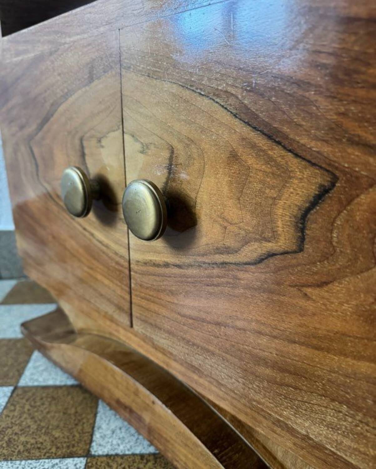 Art Deco bedside table in wood and mirror