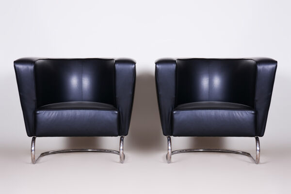 fauteuils Jindrich Halabala en cuir noir pour Up Zavody - Tchéquie des années 1930