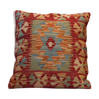 Wool Kilim Cushion Cover- Handwoven Geometric Cushion- 45x45cm
