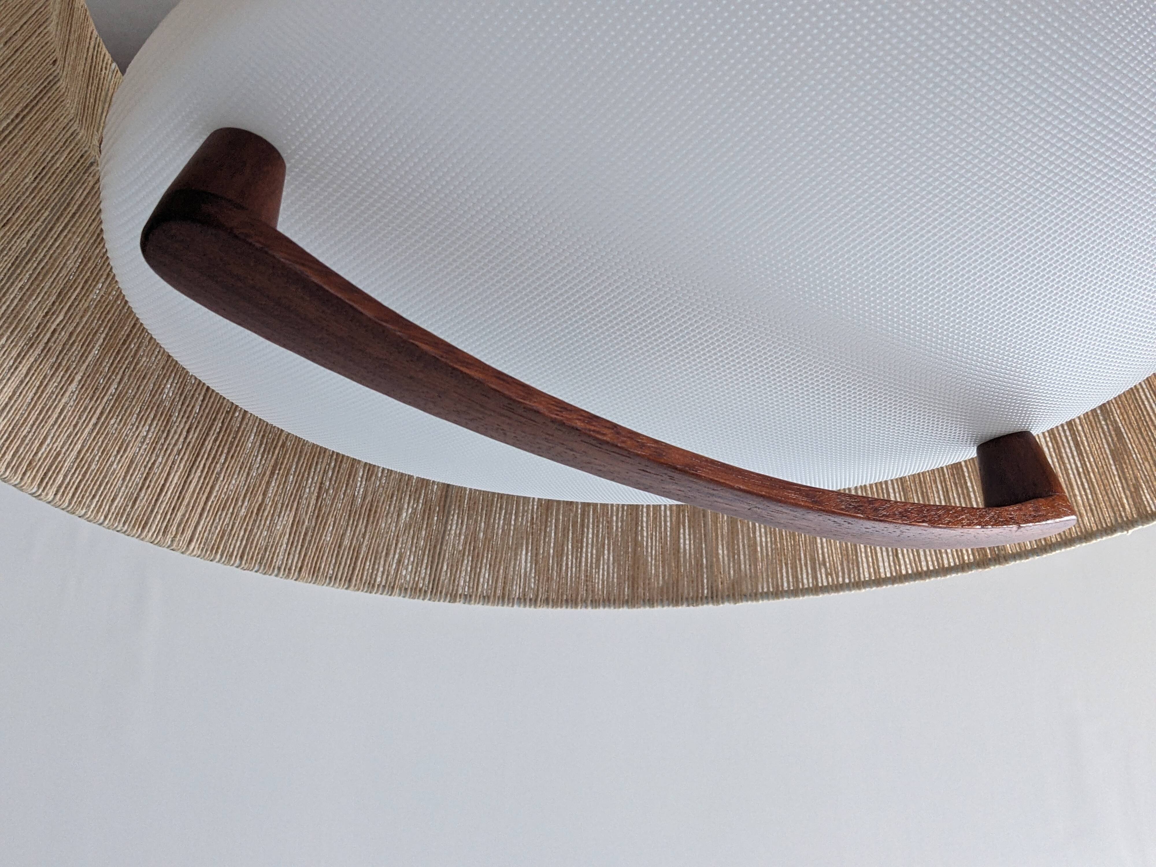 Teak and sisal pendant light from the 50s/60s by Temde Leuchten